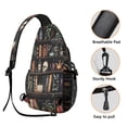 thumbnail image 3 of Sling Backpack,Black Halloween Skull Book Pattern Sling Bag with Water Bottle Holder,Waterproof Sling Bag for Men/Women with Headphone Jack for Hiking,Travel, 3 of 6