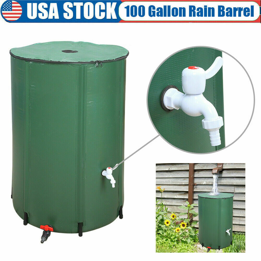 50 66 100 Gallon Portable Rain Barrel Water Collector Tank w /Spigot Filter 