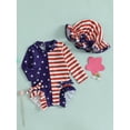 thumbnail image 4 of Toddler Baby Girl Rash Guard 4th of July Swimsuit Star Stripe Print Long Sleeve Zipper Mock Neck Ruffled Bathing Suit Swimwear with Swim Cap, 4 of 9