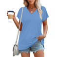 thumbnail image 1 of Soki Hauts à Manches Courtes pour Femmes Coupe Ample Décontractée Col Rond T-Shirts Basiques d'Été Ourlet Fendu Blouse en Solde, 1 of 1