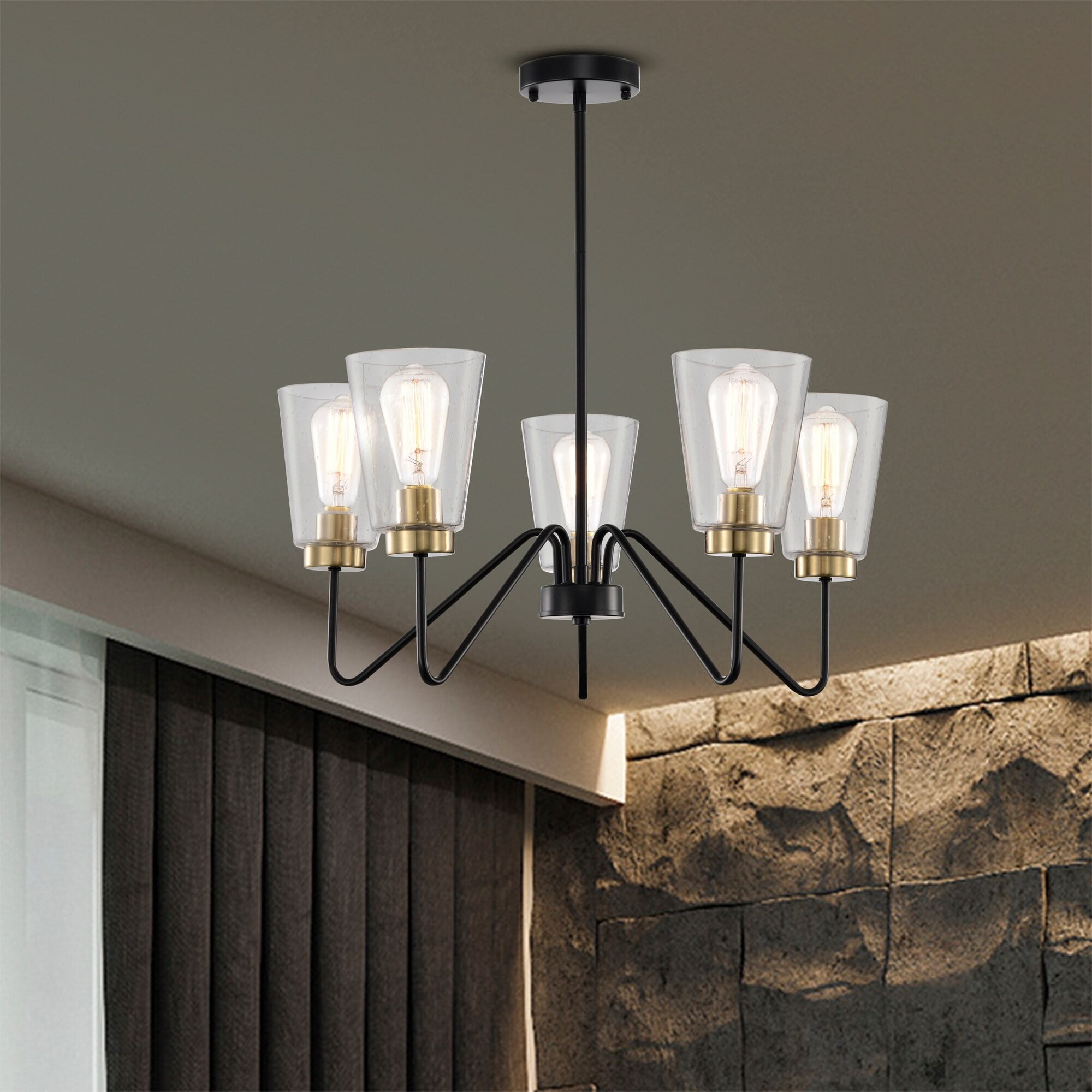 Kendrey 25.1 in. 5-Light Indoor Matte black and Brass Finish Chandelier with Light Kit