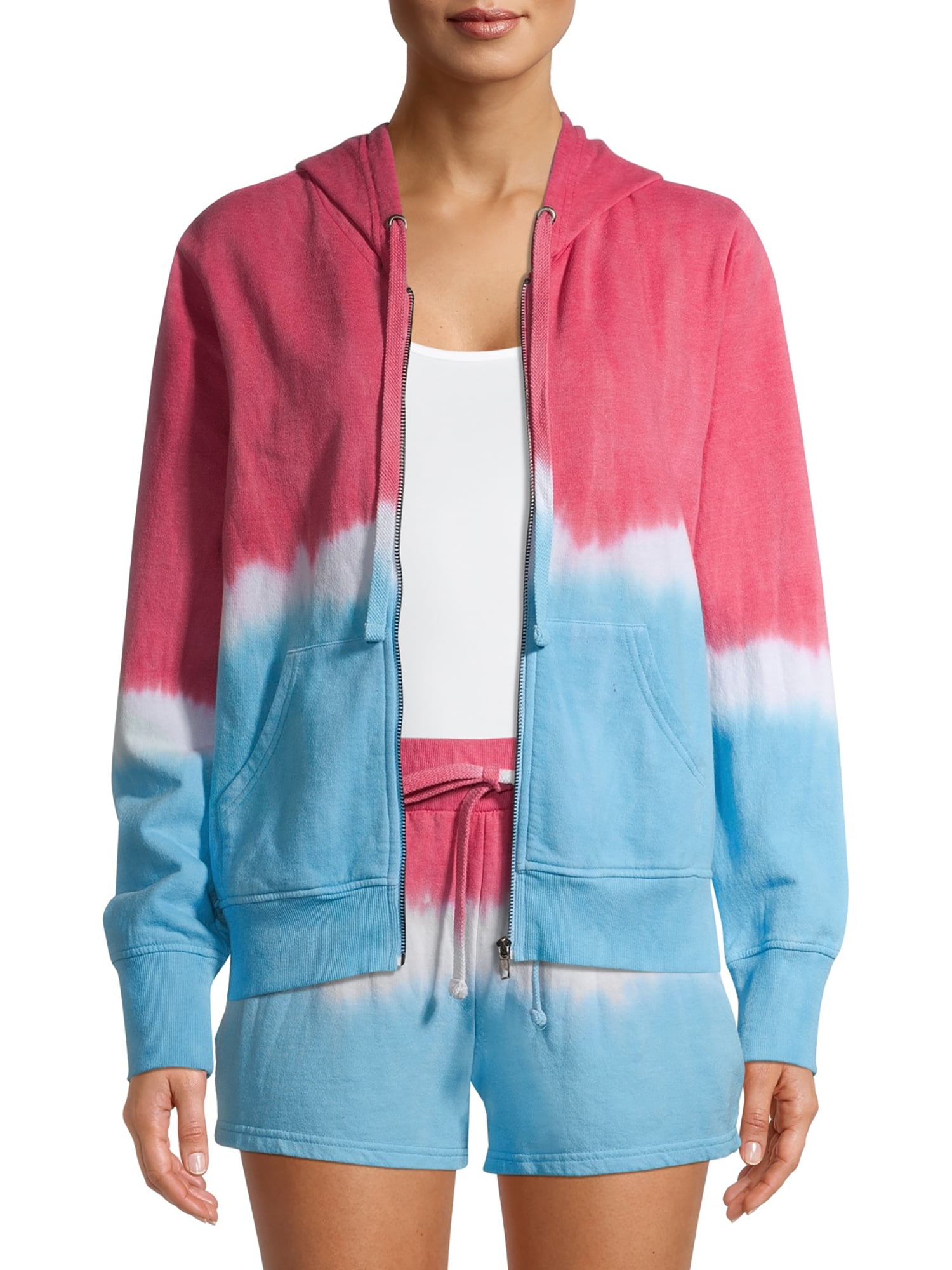 DKNY Girl Pink Blue Tie Dye Cotton Fleece Sleeveless Jumper Hoodie Jacket Top