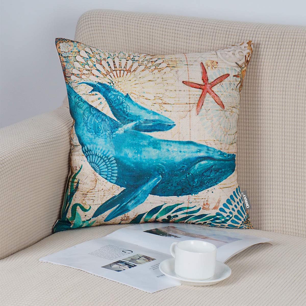 Stupell Industries Dolphin Lounging Nautical Seaweed Coastal Bathtub Throw  Pillow, 18 x 18