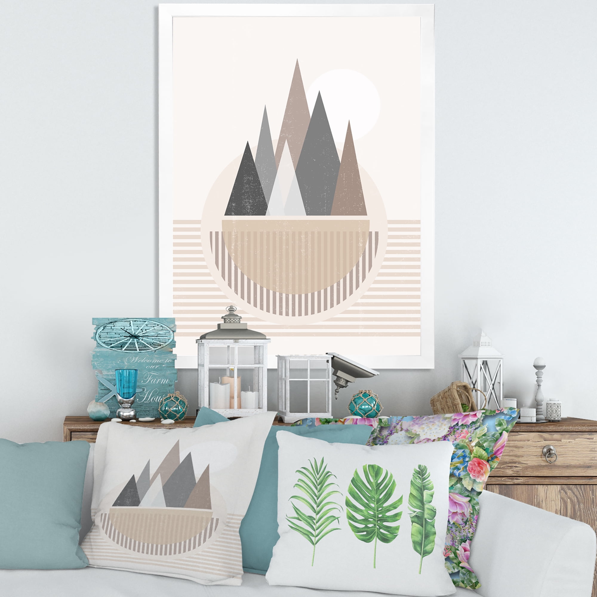 Designart 'Abstract Moon and Sun In Mountains III' Modern Framed Art Print