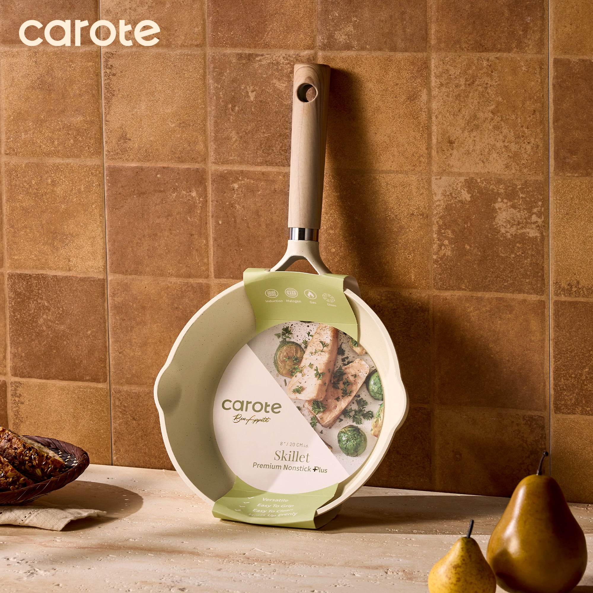 Carote 8" Non Stick Frying Pan, Nonstick Skillet Cooking Pan, Compatible for All Stoves, Easy to Clean Cookware Chef's Pan Bon Appetit, White Granite