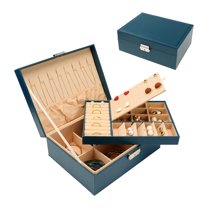 Unique Bargains Jewelry Box Small PU Leather Jewelry Organizer Case Storage Display Holder Blue Green