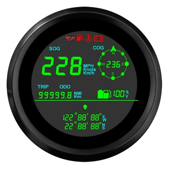 85MM GPS Speedometer 0-299 Km/h LCD Digital GPS Speed Gau Trip ODO COG Fuel Level Voltmeter For Boat Marine Motorcycle ,Universal Compatibility