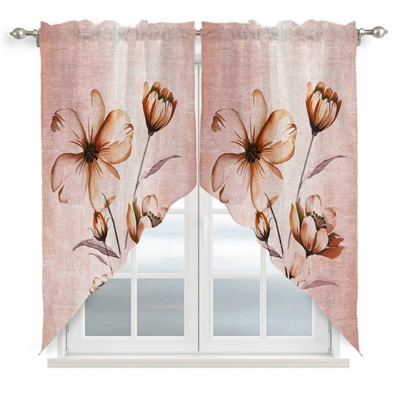 Light Orange Spring Floral Kitchen Window Curtains, Swag Curtains Valance for Bedroom Living Room Bathroom, Ombre Modern Art Vintage Rod Pocket Window Treatment Curtain Block Drapes 2 Panels 36"x63"