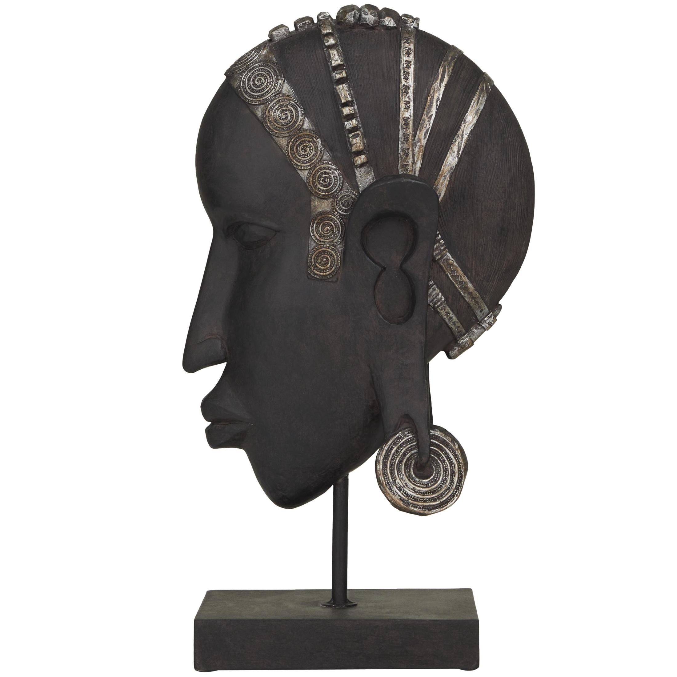 5" x 16" Black Polyresin African Woman Sculpture, by DecMode
