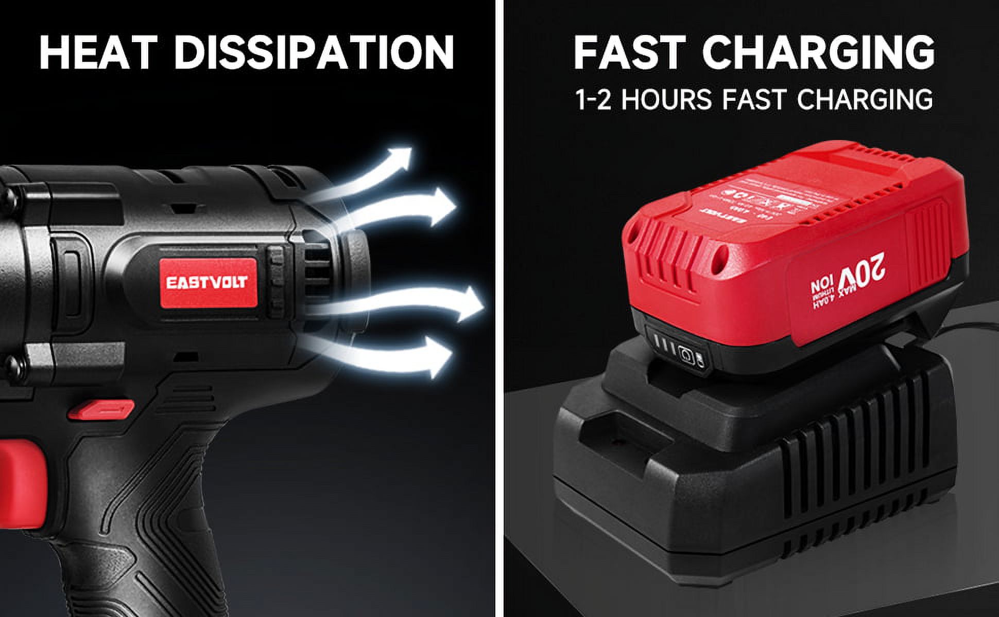 Eastvolt 20V Cordless Impact Wrench 1/2 inch, 370Ft-lbs Torque Brushless Wrench with 4.0Ah Battery, Fast charger, 4Pcs Sockets, Belt Clip and Storage Box, Power Impact Wrench Set for Car and Home