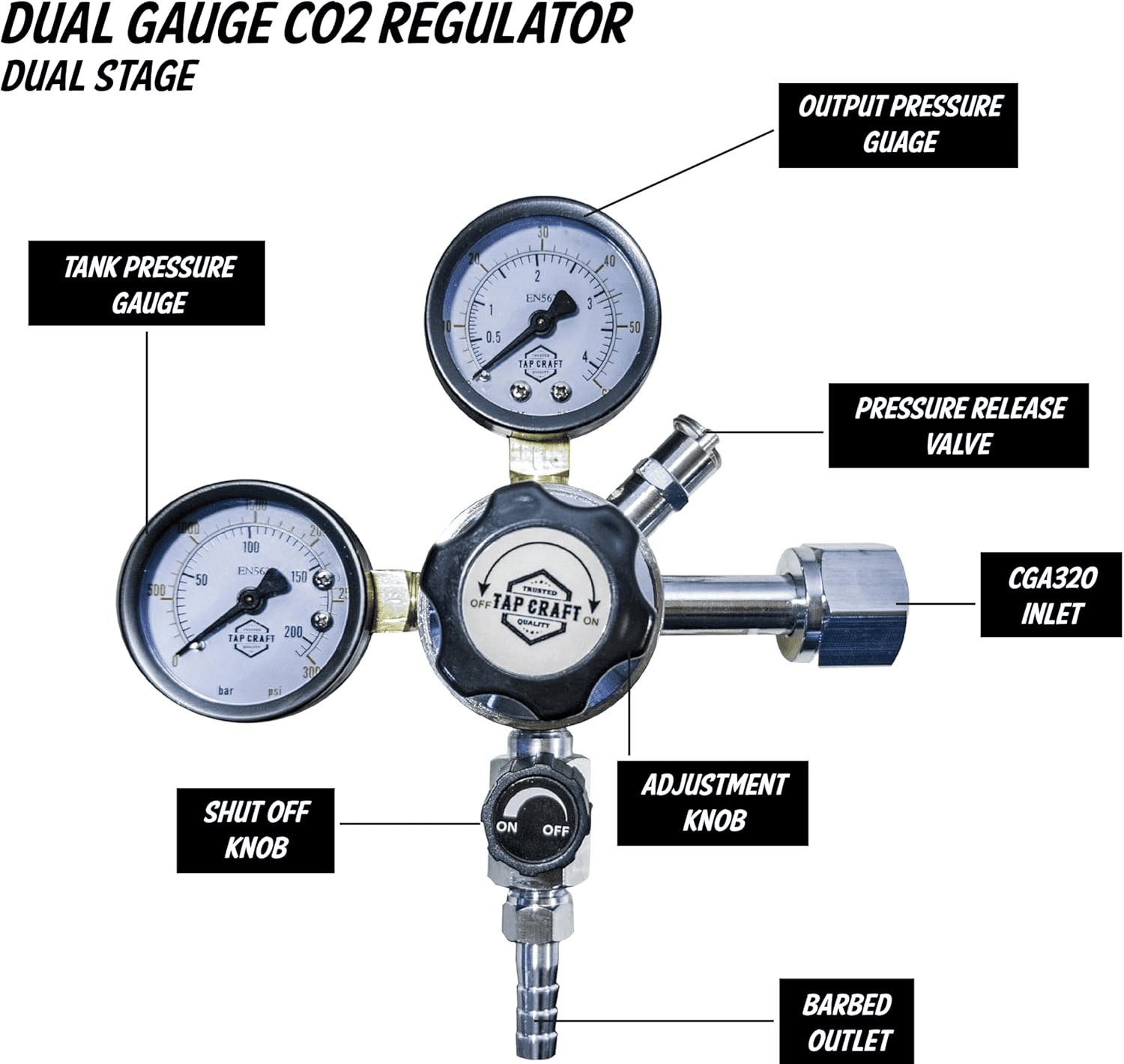 Tapcraft Co2 Regulator Dual Gauge Heavy Duty Pro Series Draft Beer Homebrew Kegerator by Homebrewstuff
