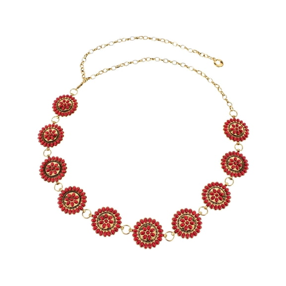 CTM Circle Stone Beaded Concho Gold Chain Belt Adjustable (Women)