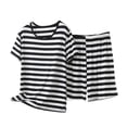 thumbnail image 3 of AnuYalue 2 Piece Workout Sets for Women Plus Size Striped Sports Sets Cap Sleeve Crew Neck Sweatsuit with Shorts, 3 of 6