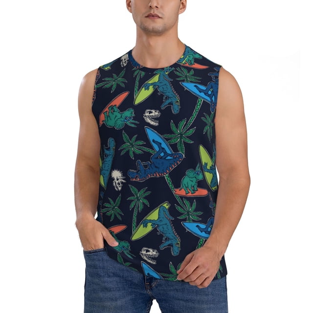 Fotbe Dinosaur Men's Camiseta sin Mangas Estampada para Hombres, Playera Casual para Gimnasio, Entrenamiento, Playa-3X-Large