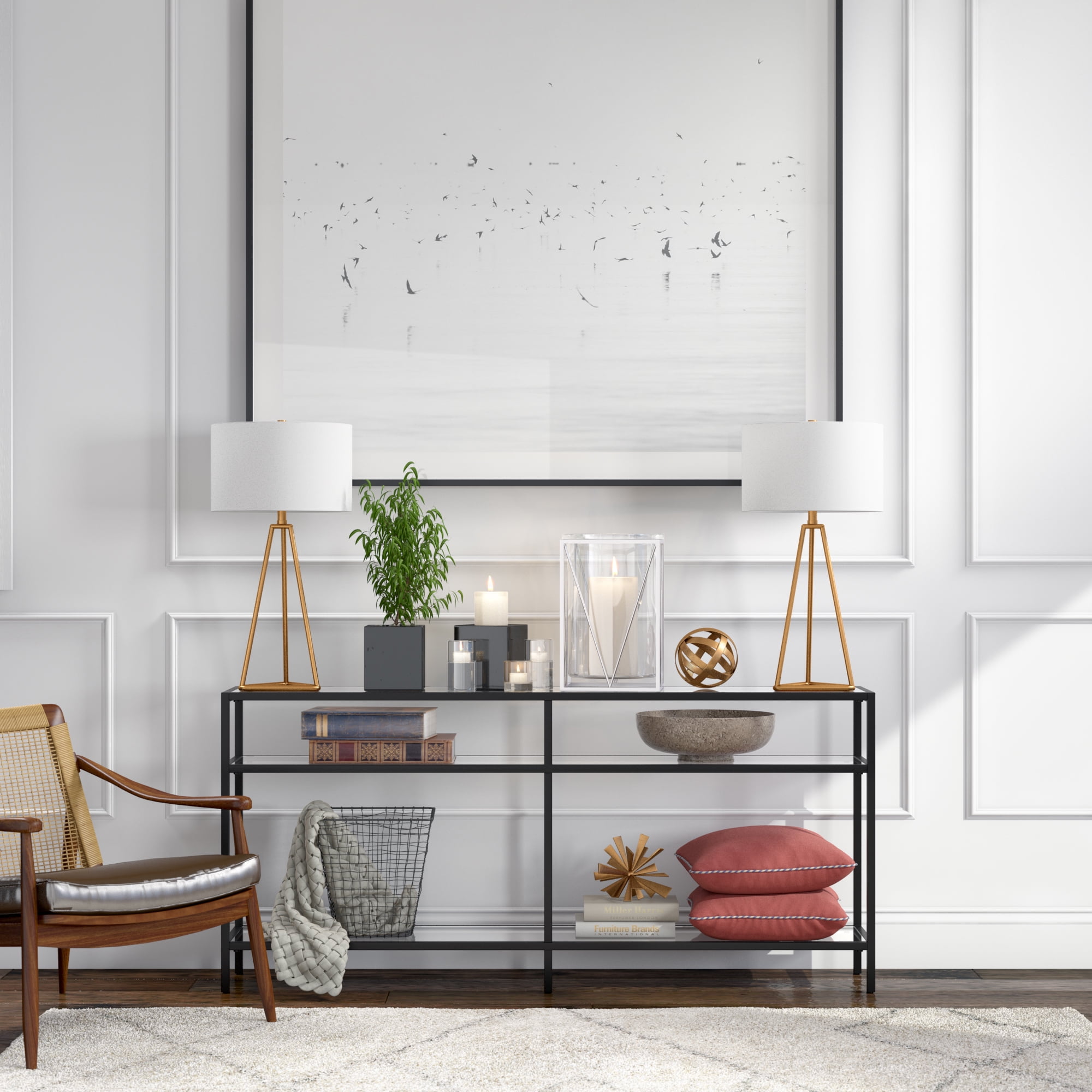 Evelyn&Zoe Sivil 64" Wide Rectangular Console Table, Blackened Bronze