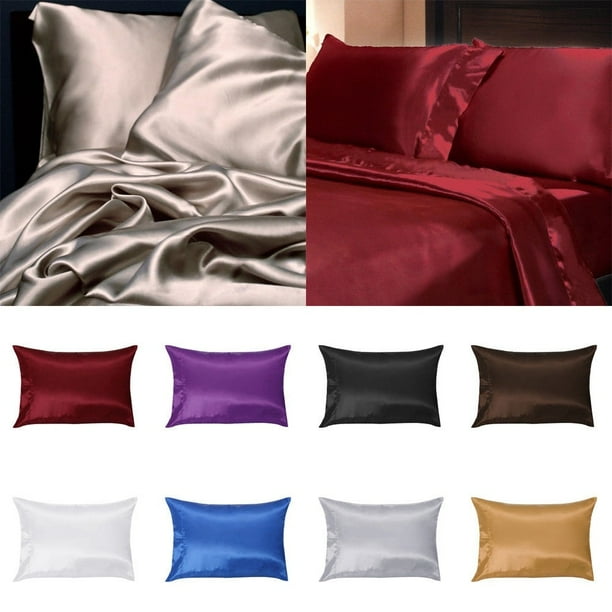 2Pc Solid Silk Pillow Case Cushion Cover Pillowcase Standard Queen Size