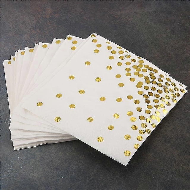 Gold Dot Napkins (50 Pack)3-ply Paper Napkins With Gold Foil Polka Perfect For Birthday Party, Baby