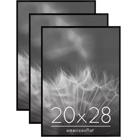 20x28 Picture Frame with Polished Front Cover - Set of 3 - Slide-In Photo Frame with Buildable Molding - Fusion Collection - Picture Frames for Wall Display - Black