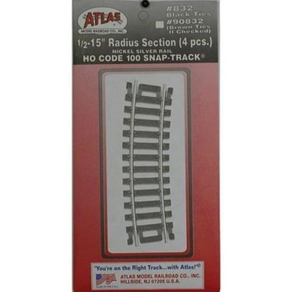 Atlas HO Scale Code 100 15" Radius Half-Curve 4-Pack Model Train Track
