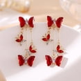 thumbnail image 3 of Long CZ Butterfly Tassel Drop Dangle Earrings for Women Gold-Toned Crystal Rhinestone Animal Insect Dangling Studs Earring Fashion Wedding Halloween Jewelry, 3 of 6