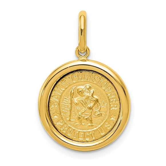 14K Yellow Gold Polished and Satin St Christopher Medal Pendant