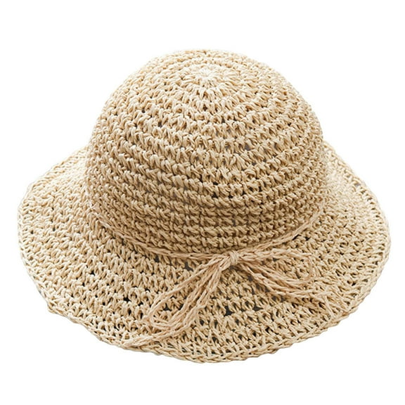 Toyvian Kids Beige Straw Sun Hat 1 Pack Beach Hat for Boys and Girls Lightweight Sun