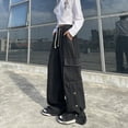 thumbnail image 4 of Jeans for Women Cargo Pants High Waist Wide Leg Drawstring Baggy Straight Casual Loose Y2k Trousers Classic Streetwear, 4 of 5