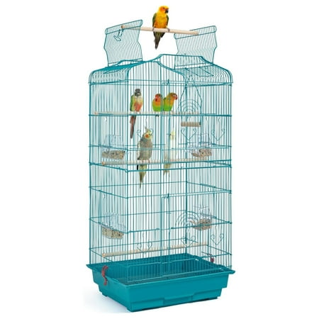 JTAOT 41inch Height Open Top Birdcage Parakeet Cage w/Slide-Out Tray& Four Feeders Double-Door Birdcage, Teal Blue