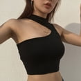 thumbnail image 4 of Chaleco de mujer sin mangas de color sólido con hombros descubiertos y camiseta sin mangas delgada de algodón, negro, M sidaley AP001384-08B, 4 of 7