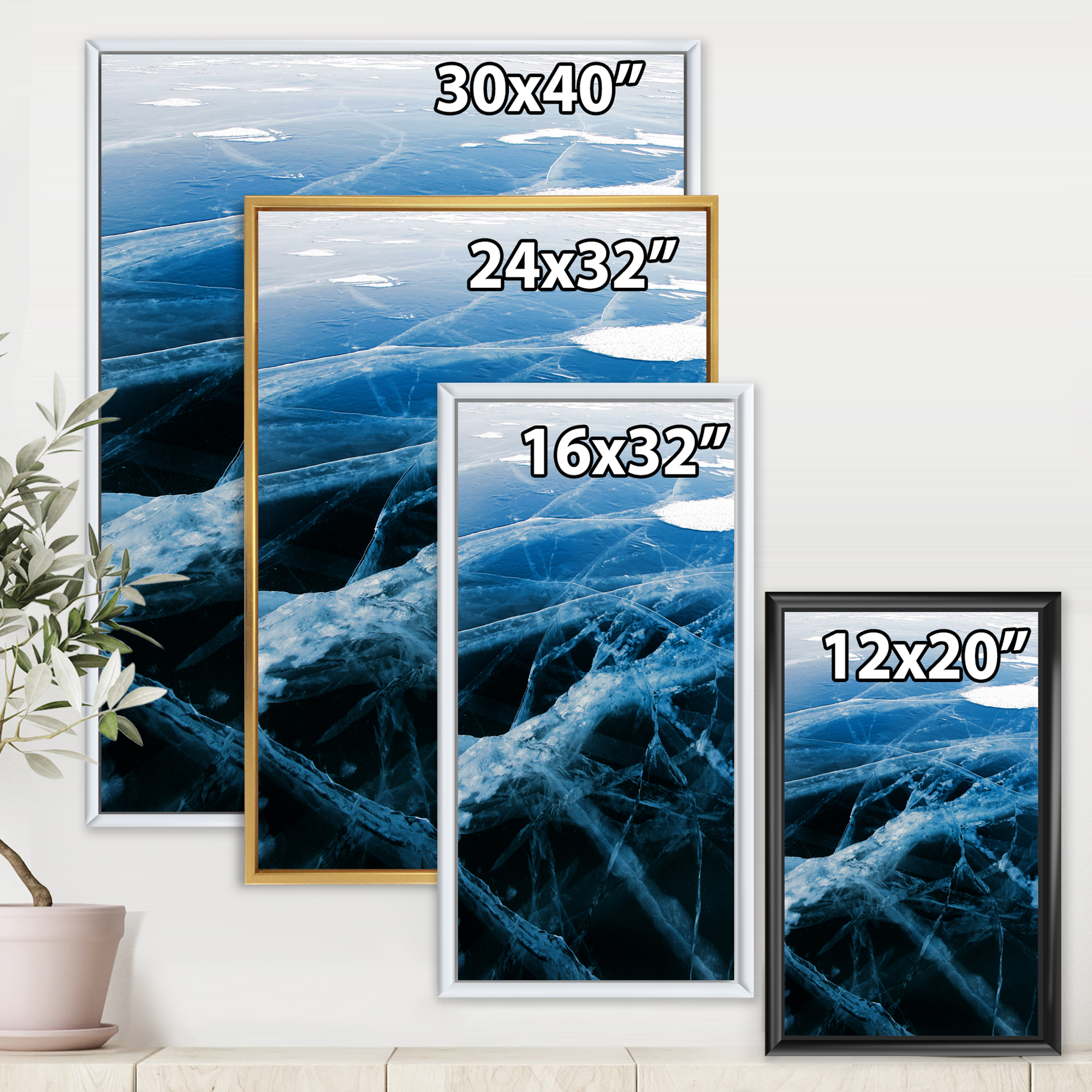 Designart 'White and Blue Ice Structure II' Modern Framed Canvas Wall Art Print