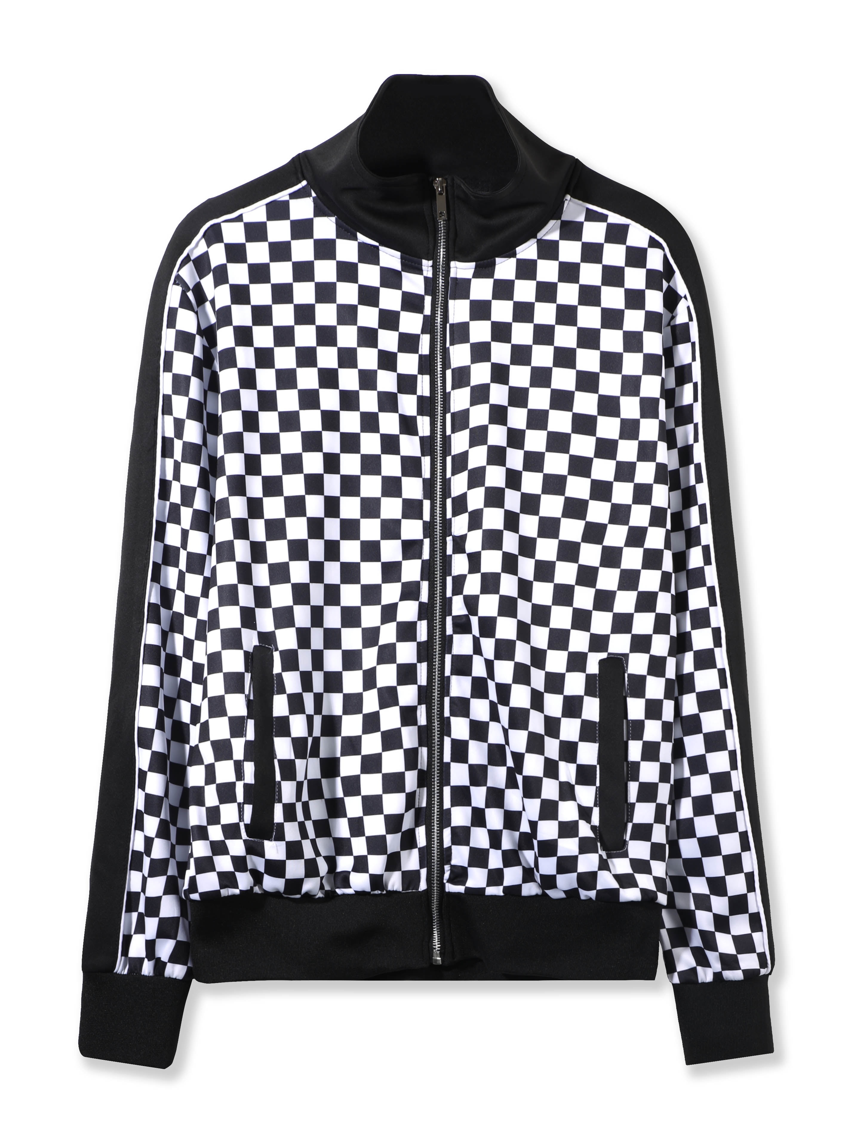 Ma Croix Men's Premium Checkered Hip Hop Inspired Stretch Elastic Fit Light  Polyester Zip Up Activewear Striped Track Jacket 