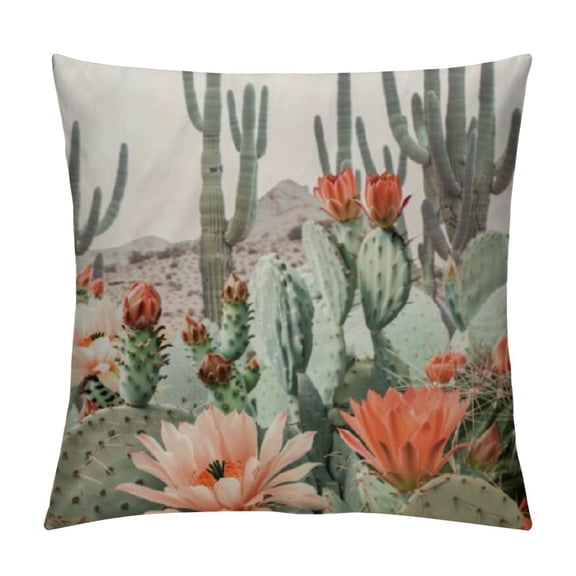 Creowell Cactus Throw Pillow Covers Tropical Plants Cactus Decorative Pillow Cases Desert Green Succulent Prickly Pear Pillowcase Summer Outdoor Cushion Cover for Home Couch Sofa 12x12in