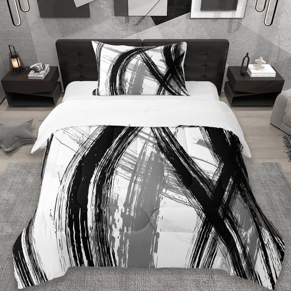 Erosebridal Modern Stripe Twin Comforter Sets,White Black Abstract Art Bedding Set For Men Women 2-Piece