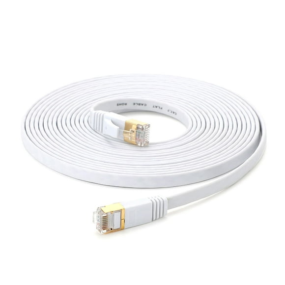Romacci Cat 7 Ethernet Cable 32AWG Oxygen-free Copper 10Gbps High Speed 600Mhz Bandwidth Flat Internet Network LAN Patch Cord, White 25m