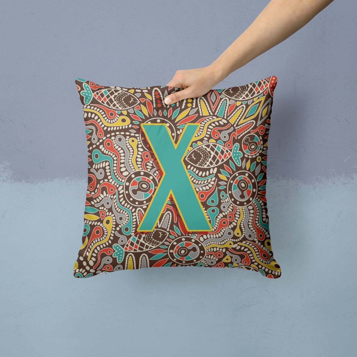 Letter X Retro Tribal Alphabet Initial Fabric Decorative Pillow