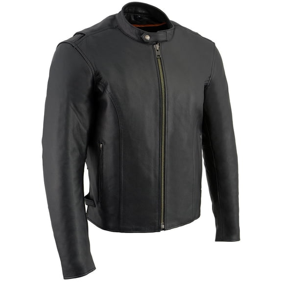 Milwaukee Leather LKM1710 Men's Black Classic Scooter Style Leather Motorcycle Jacket w/ Removable Thermal Liner X-Large