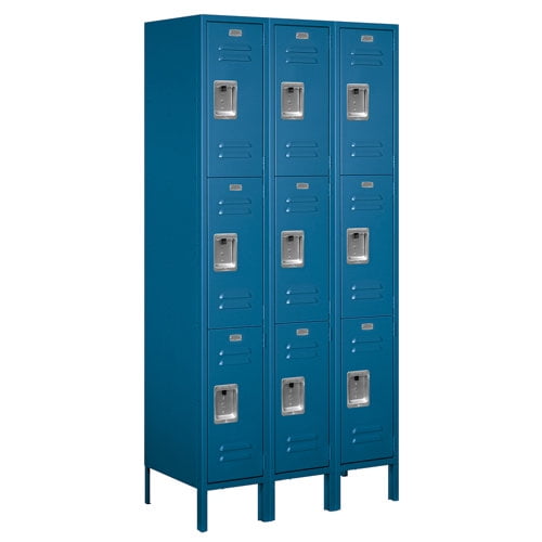 12" Wide Triple Tier Standard Metal Locker - 3 Wide - 5 Feet High - 15 Inches Deep - Blue - Unassembled