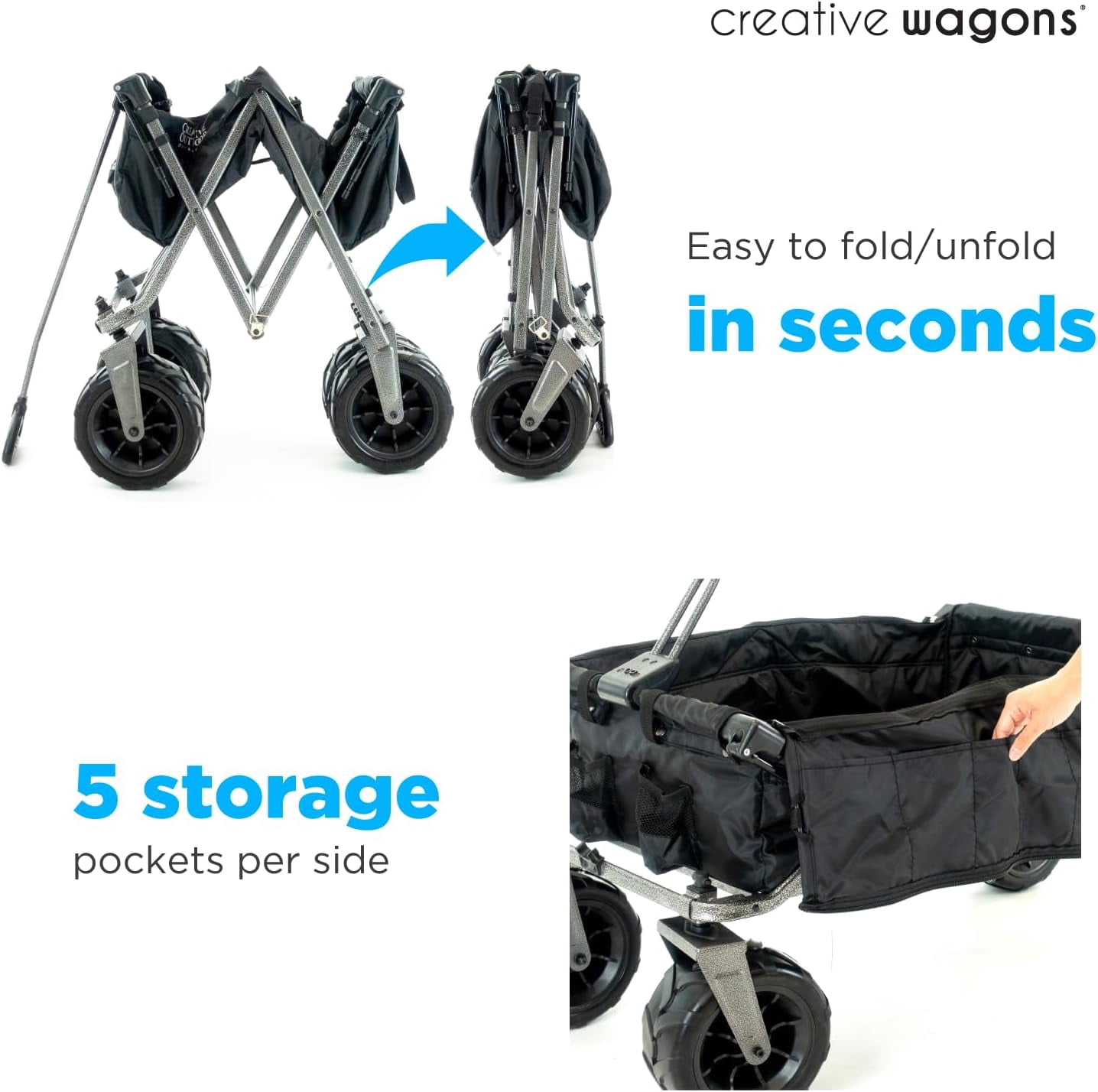 Creative Outdoor Foldable Wagon with Canopy and All Terrain Wheels, 150lbs Weight Capacity, Blue