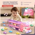 thumbnail image 3 of HYPERLIVING Car Toys for Toddler Girl Unicorn Truck Foldable Race Track with Light & Sound Friction Power Princess Car Birthday Gift for Kid, 3 of 7
