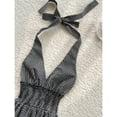 thumbnail image 4 of Black And White Womens Halter Neck Plaid Smocked Waist Mini Dress With Tie Straps, 4 of 6