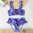 thumbnail image 2 of Kogui Cute Swimsuits for Teens Girl's 2 Piece Cute High Waisted Ruffle Trim Swimsuit Bikini Sets Size 10-11 (Blue,10-11 Years), 2 of 8