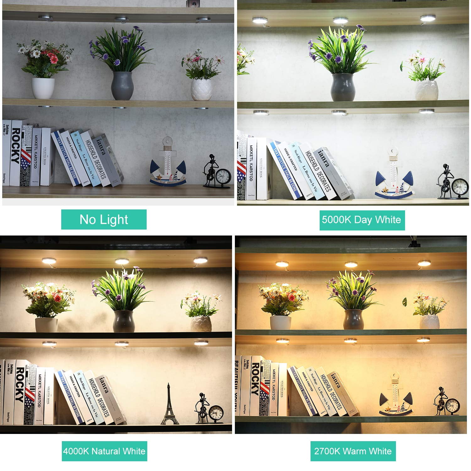 LED Under Cabinet Puck Light 6 Pack,Under Counter Lights With Wireless Timer Remote Dimmable(Warm White)