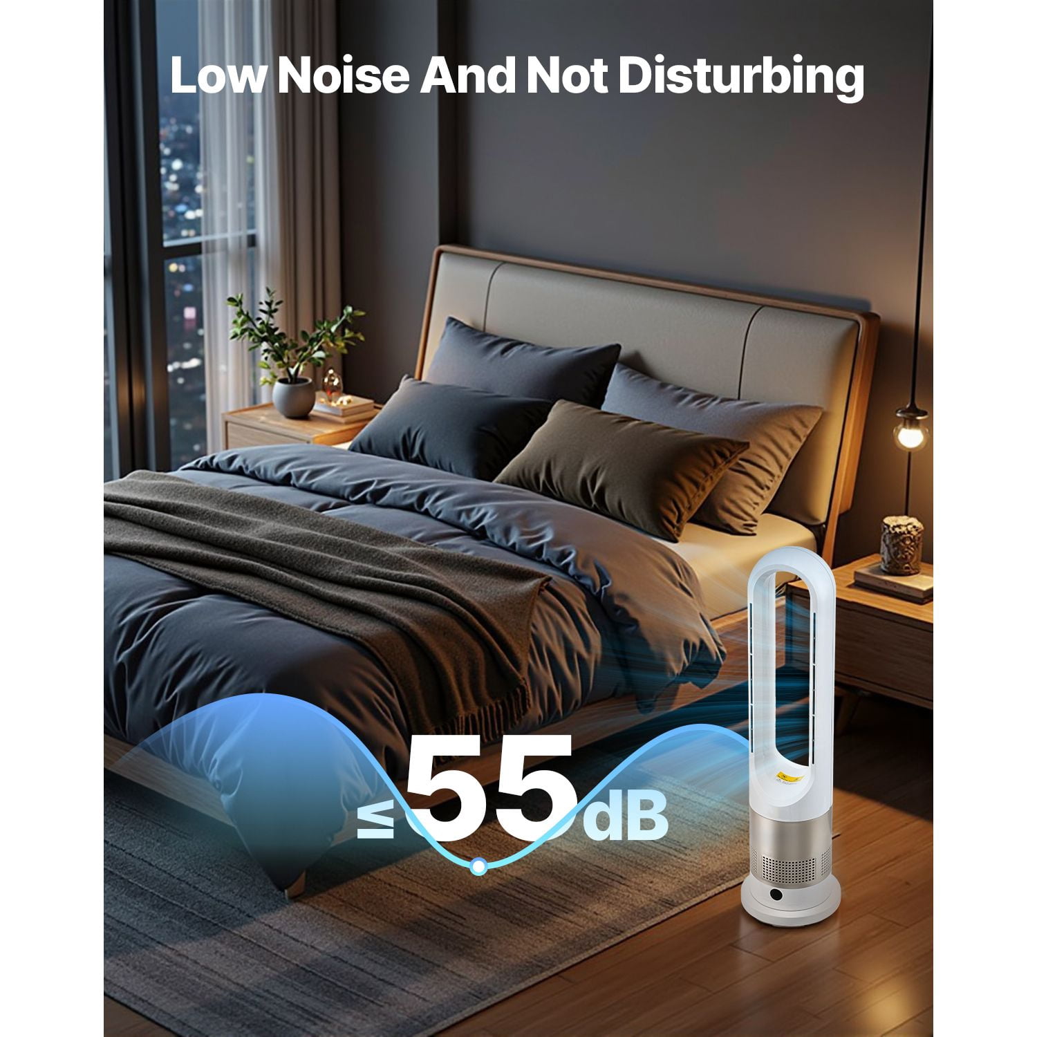Bladeless Tower Fan with 8 Speeds, 3 Heat Levels, 80° Oscillation, 9H Timer, Remote Control, for Bedroom Office Home