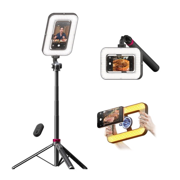 Trépied pour iPhone avec Lumière, Anneau Lumineux Portable 15 W avec Support et Support pour Téléphone pour Enregistrement Vidéo, Trépied Magnétique 6000 mAh avec Lumière 2500 K
