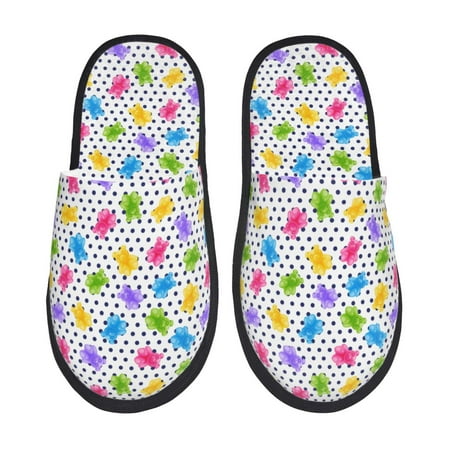 Balery Bear And Polka Dot Slient Indoor Furry Fleece Comfort House Shoes Soft Non-Slip Home Shoes Cotton slippers House Slippers-- Medium