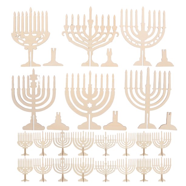 24 piezas Hanukkah Diy portavelas de madera piezas cortadas sin terminar suministros de decoración de fiesta para la creatividad personal ideal para la decoración del hogar