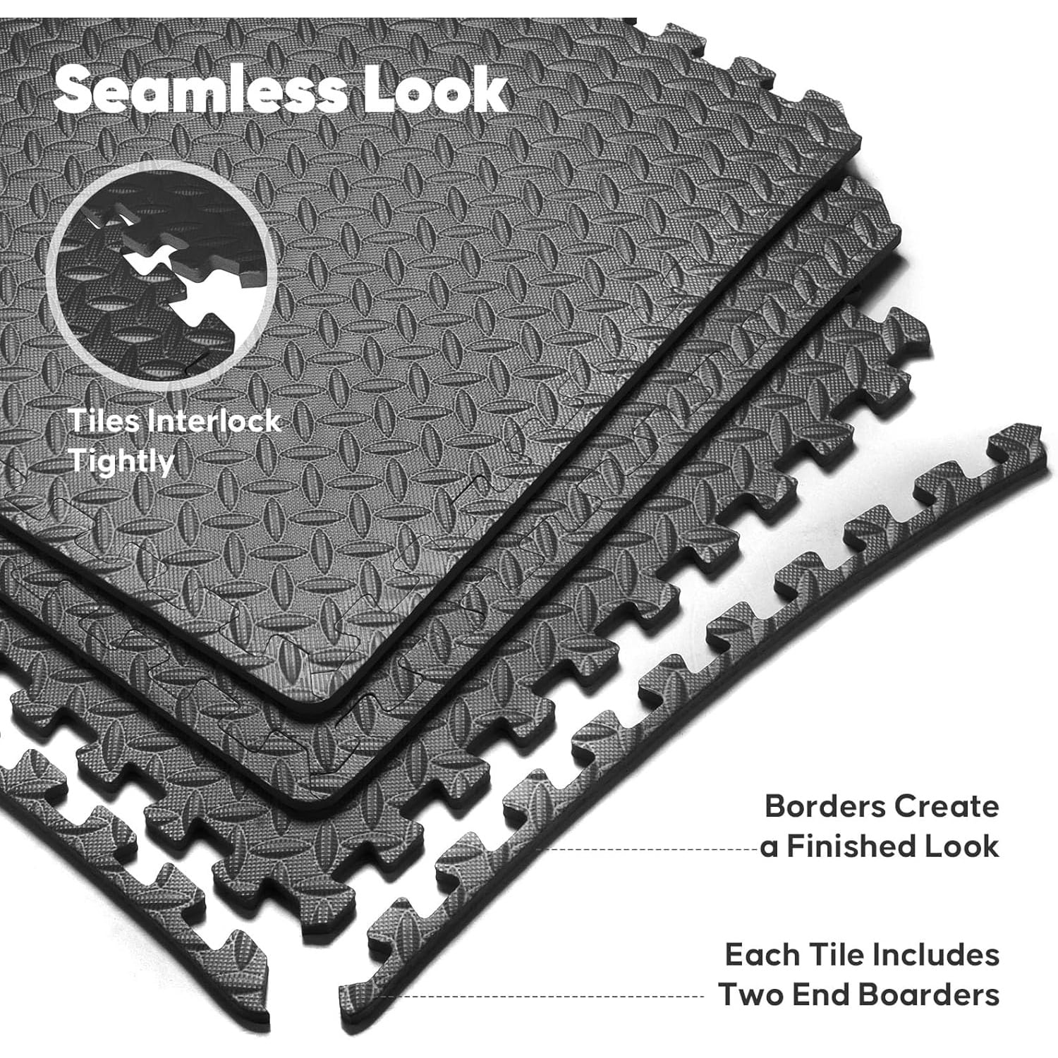Home Gym Mat, Puzzle Exercise Mat, EVA Interlocking Foam Floor Tiles for Home Workout Equipment and Kids' Play Areas - Black, 24 in x 24 in x ½ in - 16 Tiles (Black, 16 Pack, 64 SQ FT)