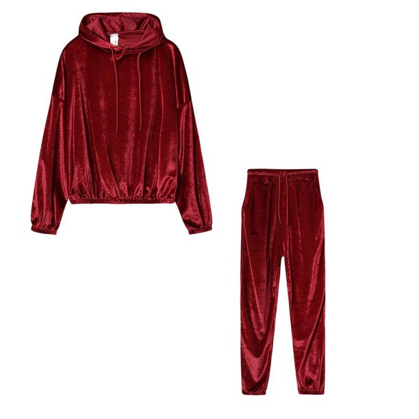 Otoño e invierno nueva ropa de mujer color sólido dorado con capucha manga larga traje casual