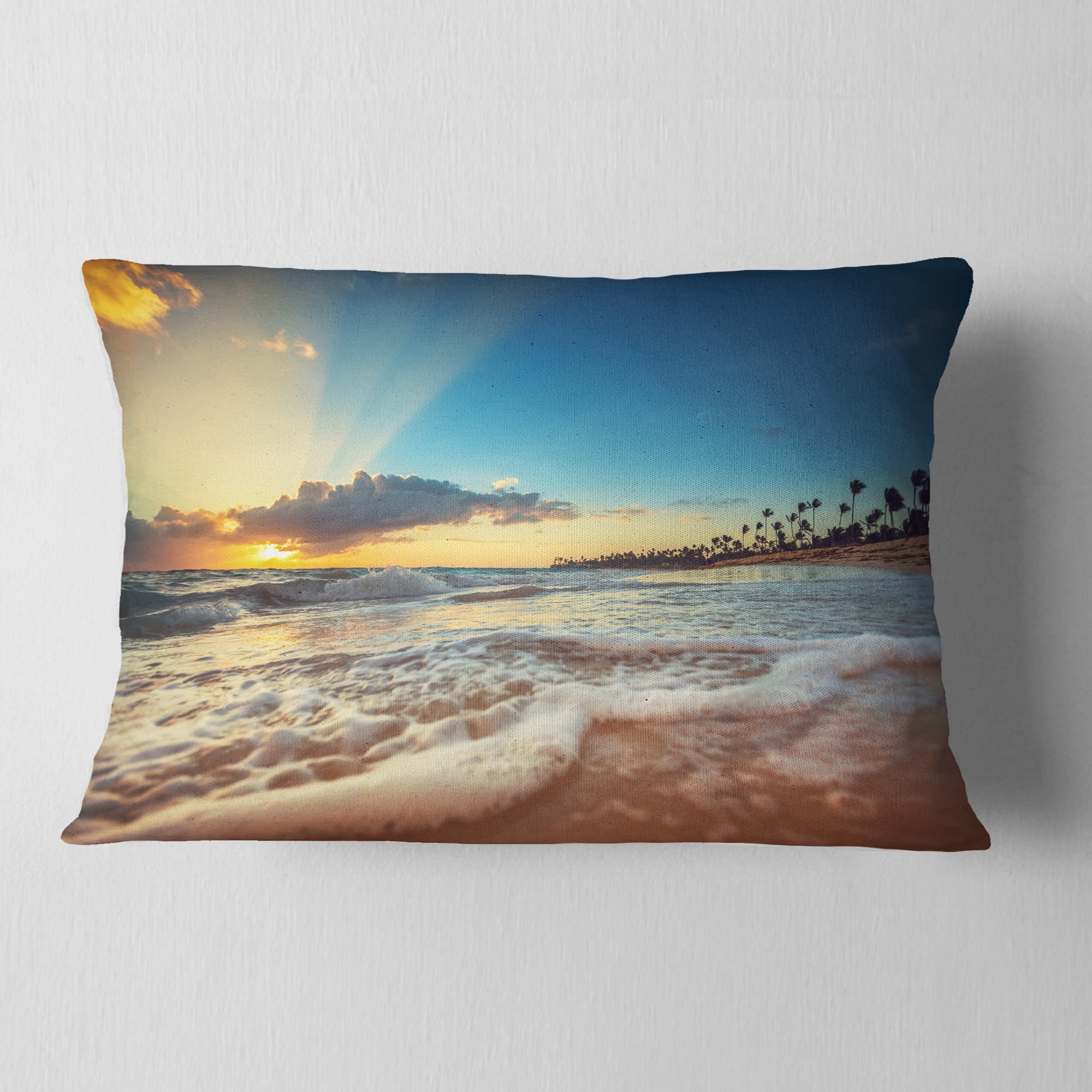 Designart Exotic Beach in Dominican Republic - Seashore Throw Pillow - 12x20