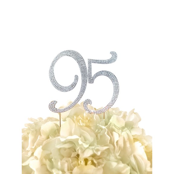 Rhinestone Cake Topper - Number 95 - Silver